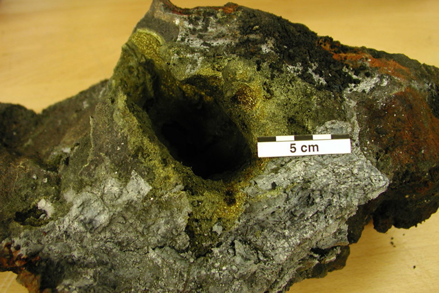 Ore from the deep sea: massiv sulfide of a black smoker. Source: GEOMAR.